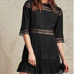 Tularosa Asher Dress size small black midi dress with lace trim